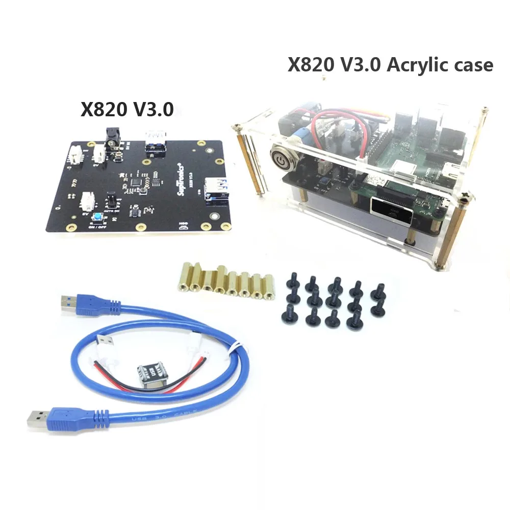 Raspberry Pi X820 V3.0 SSD и HDD SATA хранения доска с металлической Чехол комплект, X820 доска+ Корпус+ Мощность переключатель+ набор охлаждающего вентилятора - Цвет: Красный