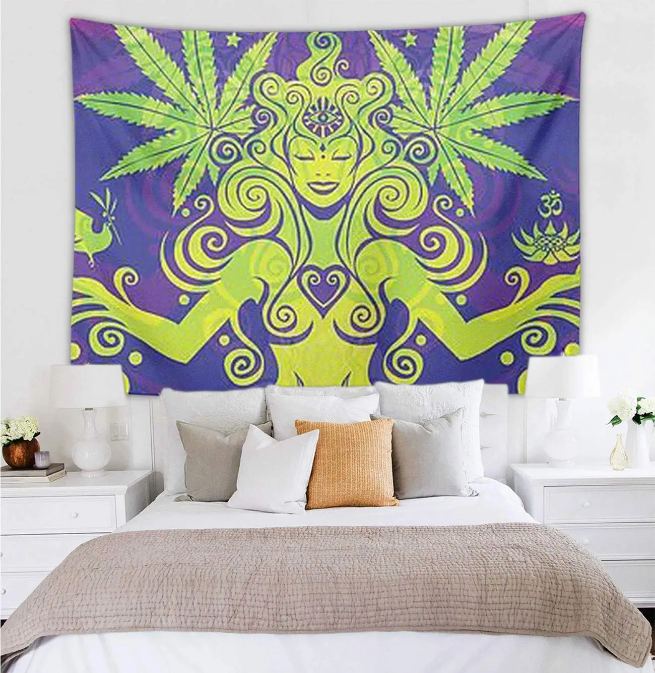 Leaf Weed Purple Tapestry Room Indian Decor Retro