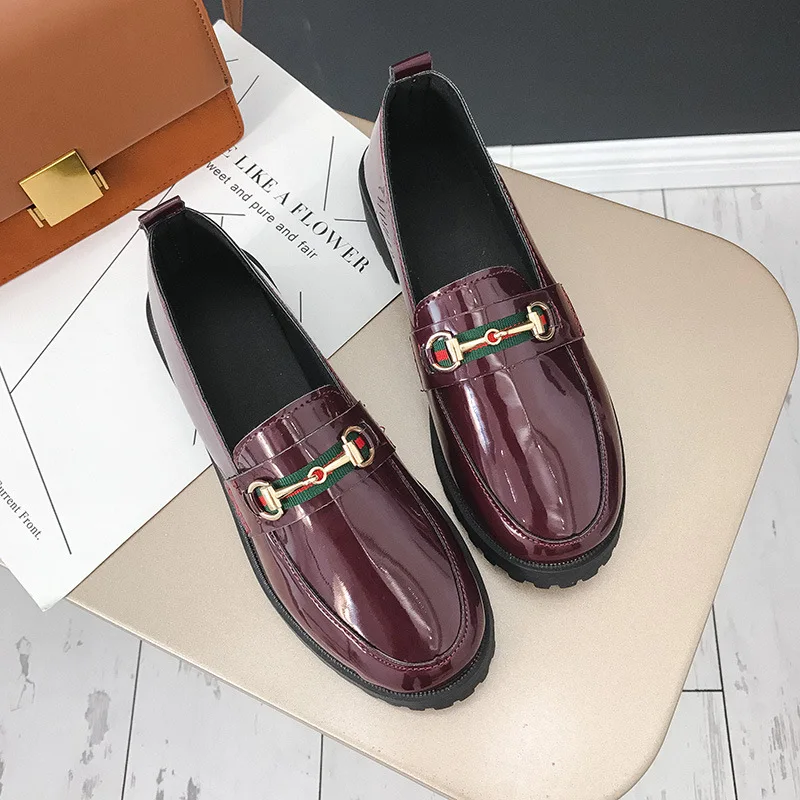 

Spring And Autumn New Style Korean-style Casual Versatile Leather Shoes round-Toe Metal Mixed Colors Shoes Patent Leather Englan