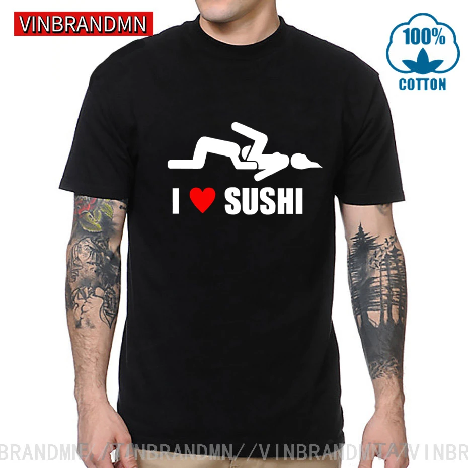 Мужская футболка с надписью I Love Sushi хлопковая Sushi|Футболки| |