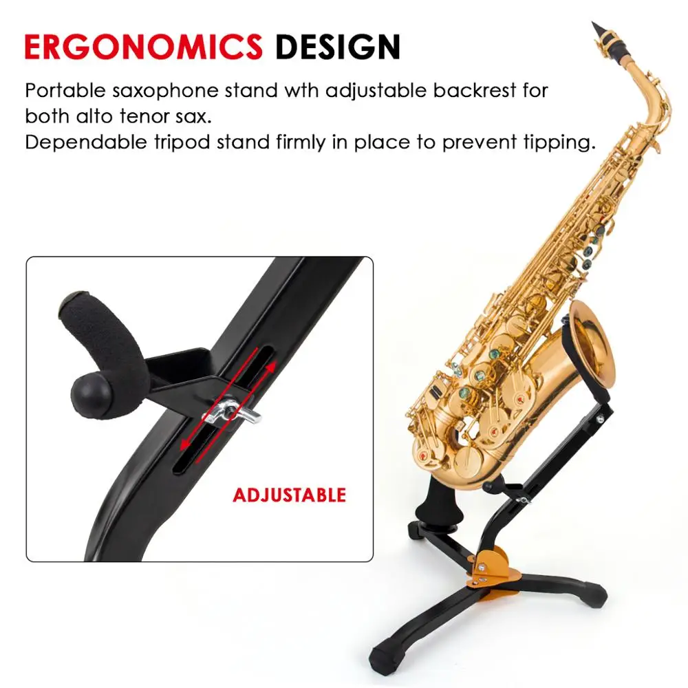  Kmise Alto-Tenor Sax Stand Foldable Portable Tripod Saxphone Stand Holder with Flute Stand&Clarinet