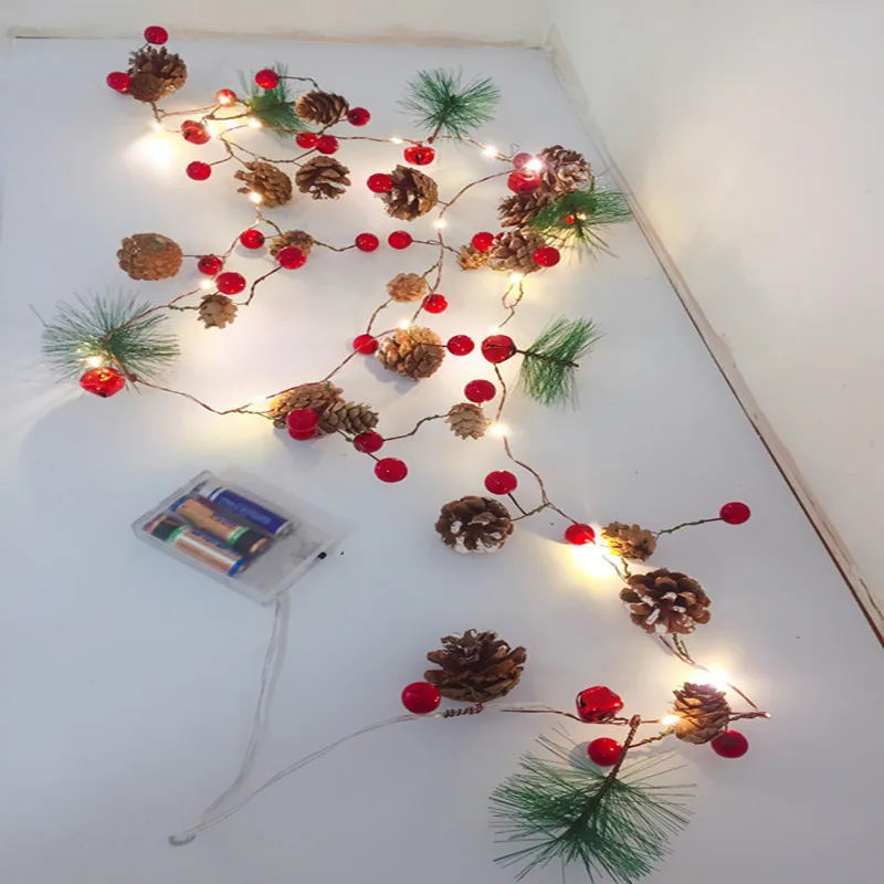 

2Pack Christmas Garland with Lights 2M 20LED Battery Power String Light Xmas Tree Thanksgiving Home Decoration Pine Corn Garland