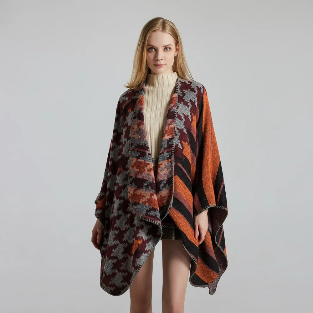 

2020 new autumn and winter cape shawl European and American street fashion cashmere jacquard split thick warm shawl