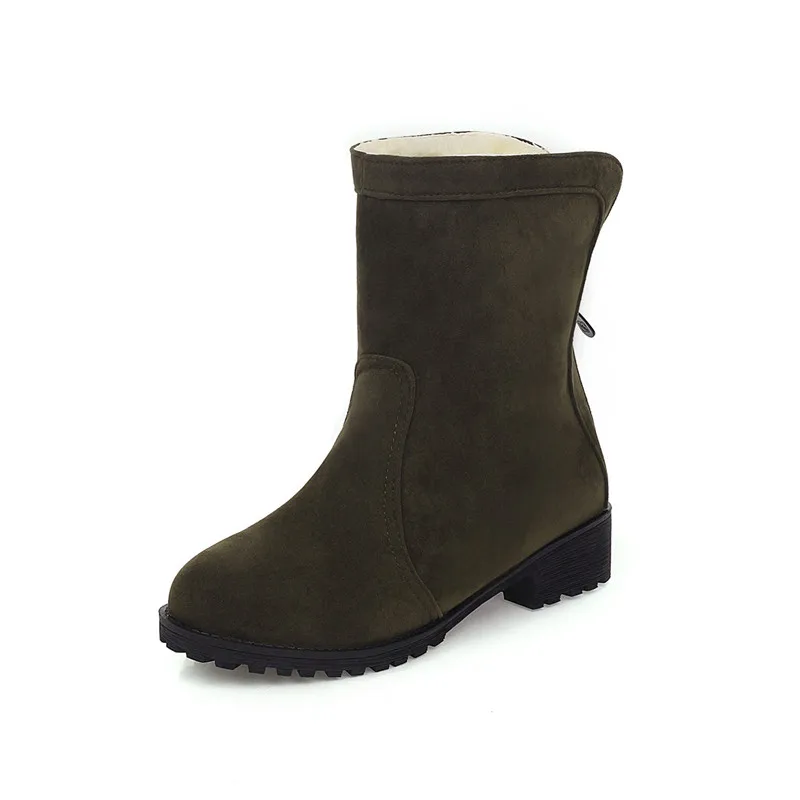 MORAZORA/ г. Большие размеры 34-46, простые повседневные зимние ботинки Дамская обувь на низком каблуке, с круглым носком, на молнии однотонные зимние женские ботильоны - Цвет: Армейский зеленый