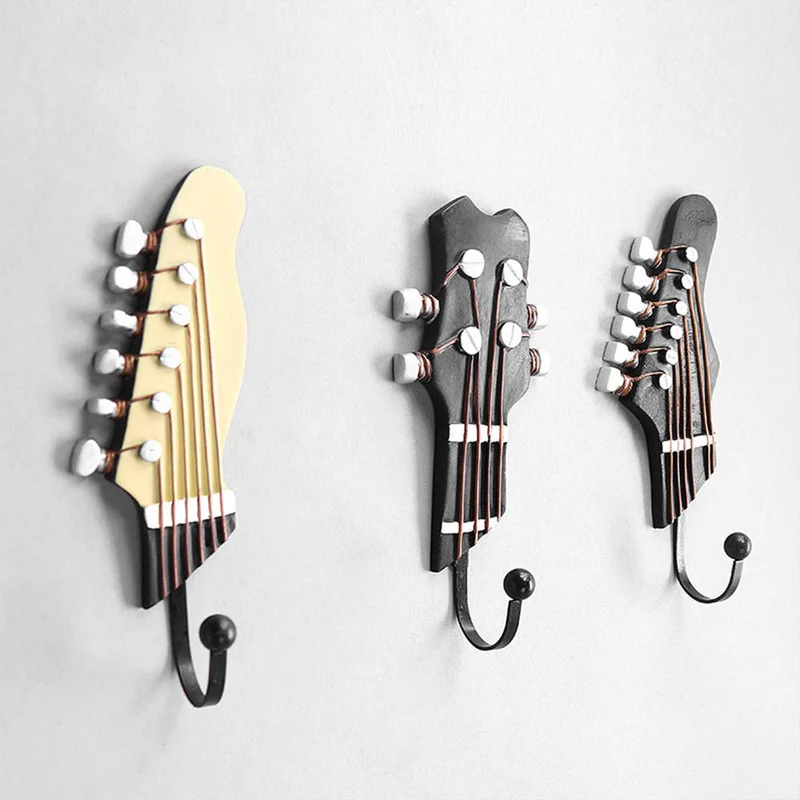 

3pcs/set Multi-purpose Retro Style Guitar Heads Home Hooks Resin-made Clothes Hat Hangers Durable Wall-mounted Bag Purse Holder