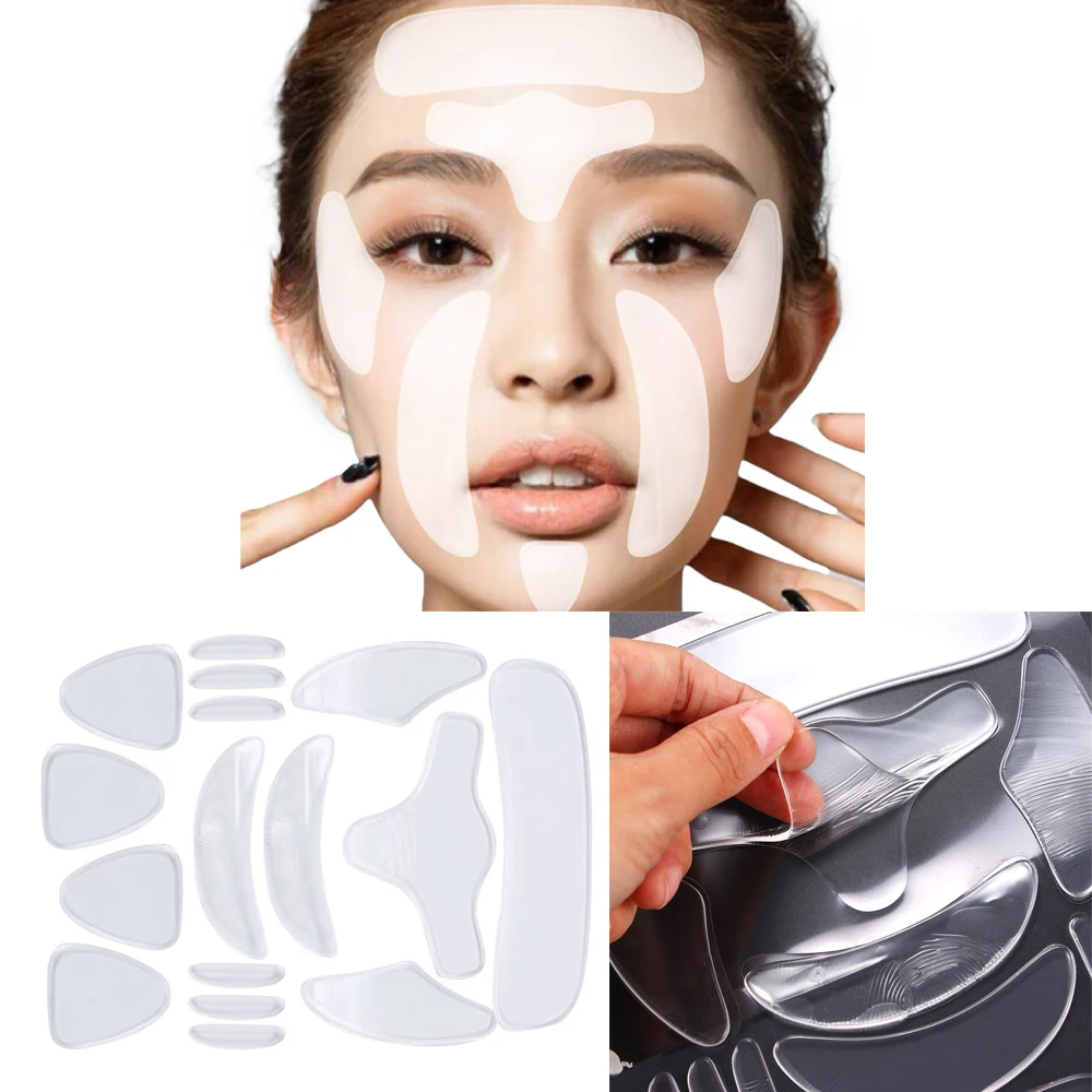 

16Pcs Reusable Silicone Anti-Wrinkle Face Forehead Sticker Cheek Chin Sticker Facial Eye Patches Wrinkle Removal Face Lifting