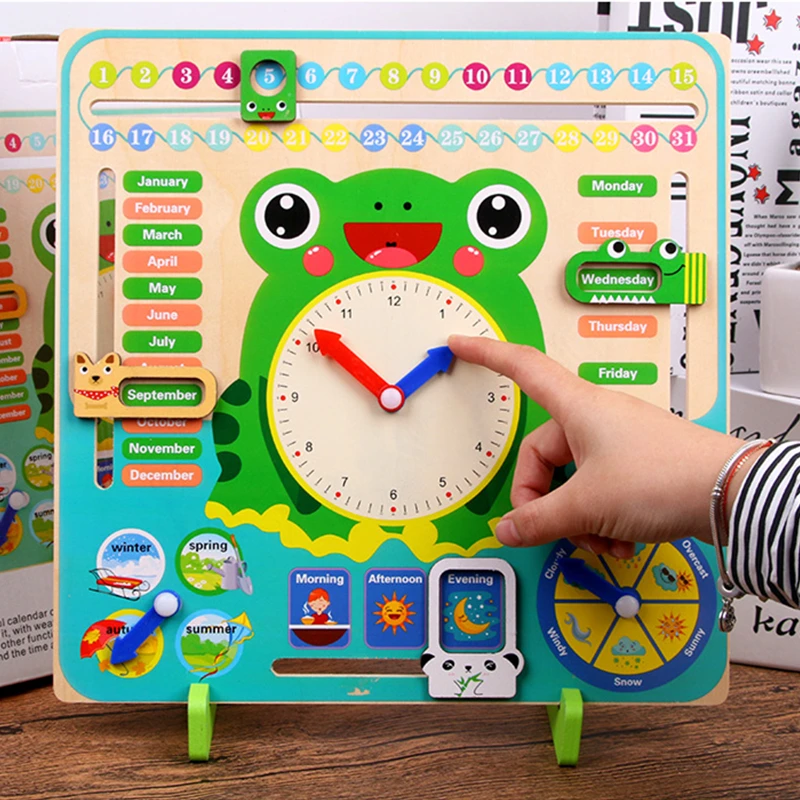 

Montessori Wooden Toys Baby Weather Season Calendar Clock Time Cognition Preschool Early Educational Puzzle For Children