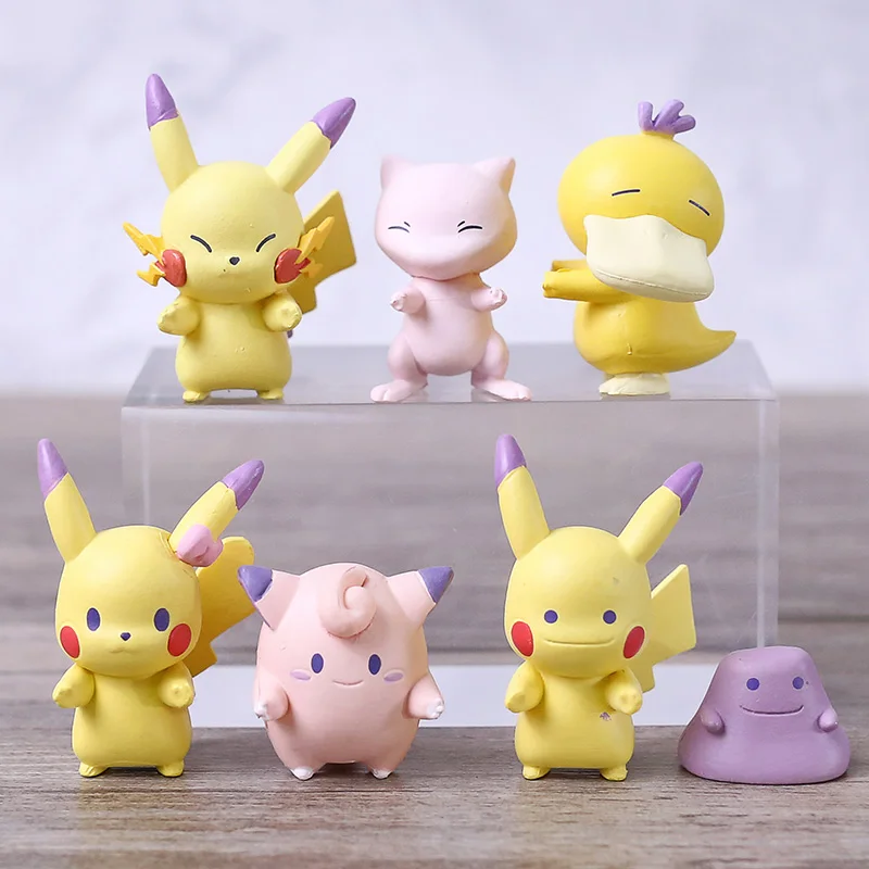 Kawaii Monster Mew Psyduck Jigglypuff Ditto ПВХ Фигурки мини-игрушки куклы подарок 6 шт./компл