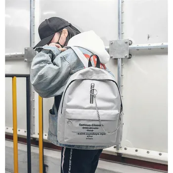 

Trendy Women Alphabet Print Backpack School Bag Canvas casual Chain Trend Double Shoulder Bag one pieces