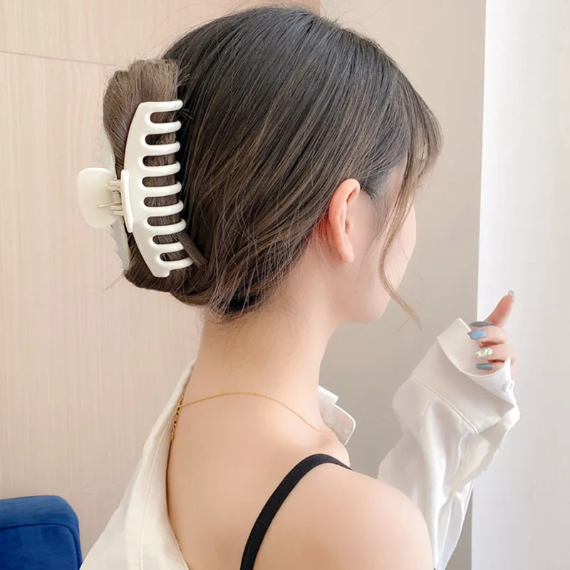 Milk White Solid Color Claw Clip Large Barrette Crab Hair Claws Bath Clip Ponytail Clip for Women Girl Headwear Hair Accessories claw hair clips
