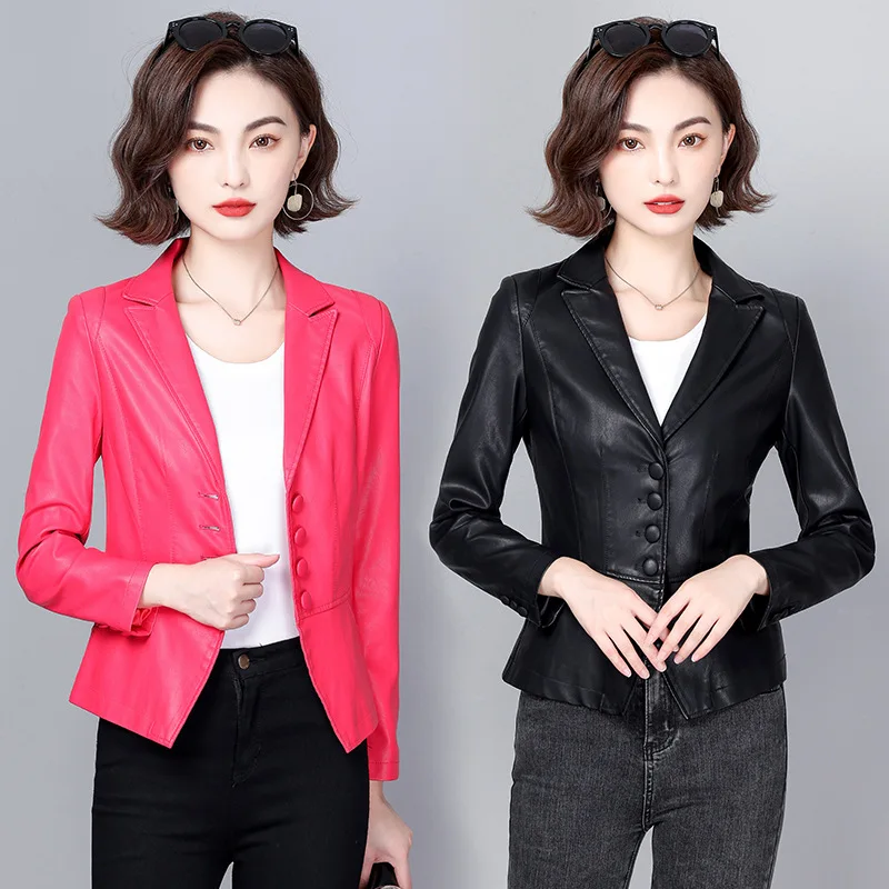 

New Autumn spring 4XL Women Leather Jacket Fashion Motorcycle Leather Jackets Women Leather Suit Female Jackets Blazer