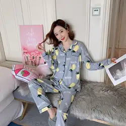 2019 женская пижама с принтом, пижамный комплект с длинными рукавами, пижама, Пижамный костюм, женский пижамный комплект из двух предметов