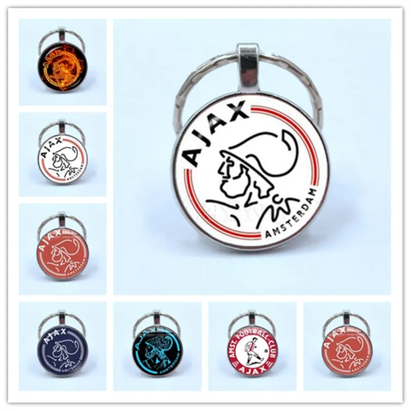 

Football Club Double-sided Glass Cabochon Key Chain Ajax Football Leagues Logo Soccer Club Keyring For Funs Gift