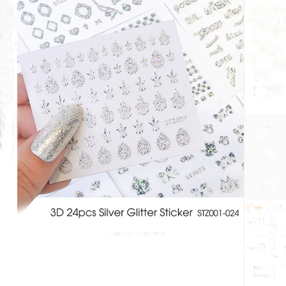 24 листа 3D рельефные наклейки на ногти Цветок Клей DIY маникюр слайдер ногтей Советы Декоративные наклейки - Цвет: 24 Sheets 3