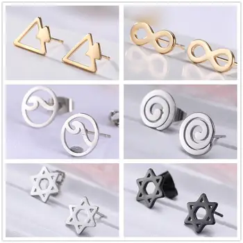 

Teamer Geometric Stud Earrings Triangle Infinity Round Swirl Hexagram Stainless Steel Black Mini Earring for Women