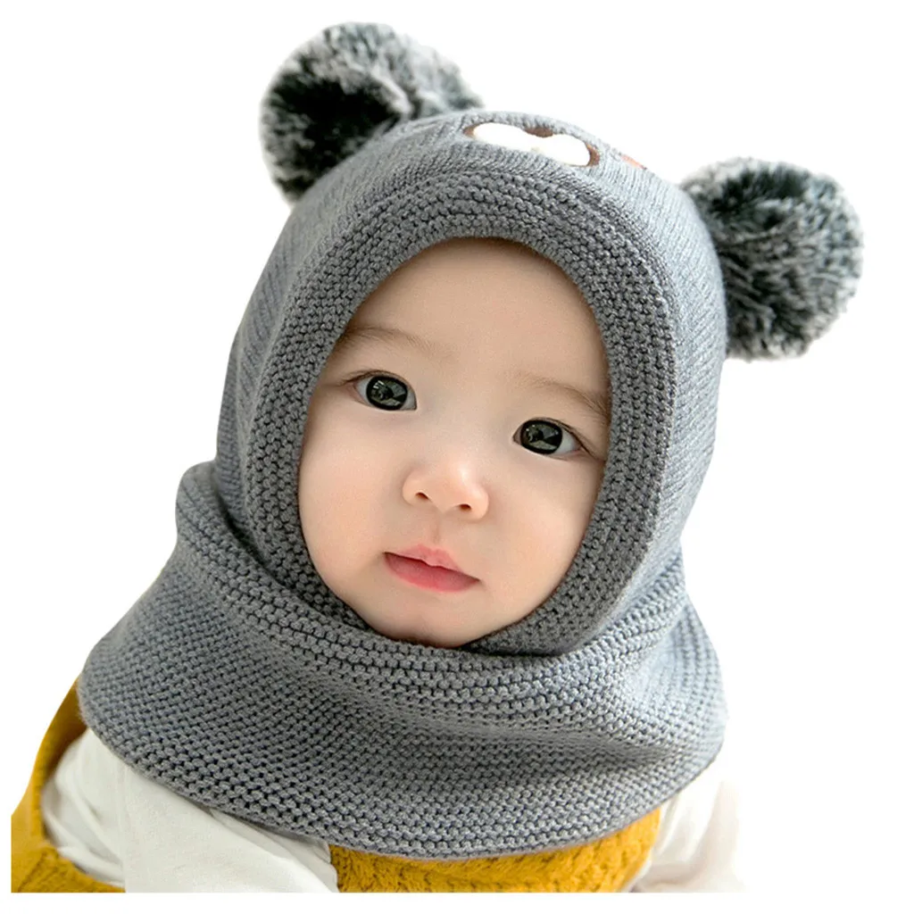 Детская зимняя шапка, новая однотонная шапка для маленьких девочек и мальчиков, зимняя теплая вязаная шапочка+ шарф, теплый комплект, детская шапка#4