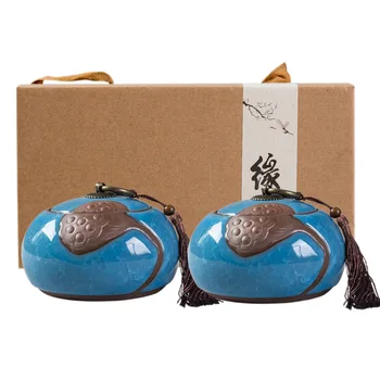 

2 Pcs/Set Solid Color Tea Box Small Tea Container Traditional Tea Storage Jars Kitchen Spices Sealed Box Porcelain Storage Jars