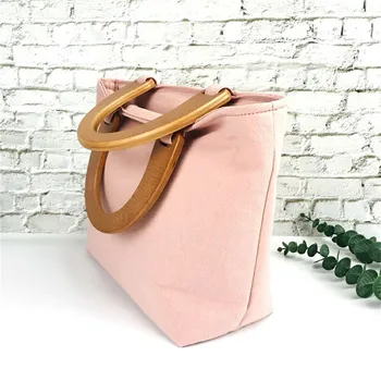 

B02115 DIY Solid Color Handbags for Women 2020 Bamboo Top Handled Shopper Bag Lady Girls Casual Basic Tote Bag Canvas