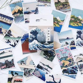 

46pcs Ukiyoe Painting Series Boxed Decorative Stickers DIY Diary Scrapbook Kawaii Handmade Adhesive Paper Japanese Stationery