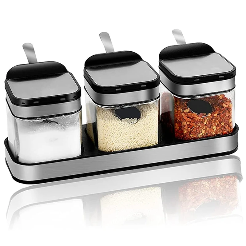 Condiment Jar Spice Container with 304 Stainless Steel Lids & Spoons