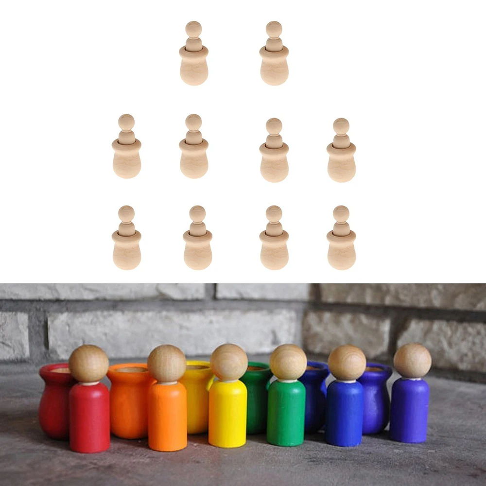 

10PCS/set Unpainted Blank Wooden Peg Wooden Acorns Peg People Nesting Set Pegs Creative Ornaments Wood Toys Crafts