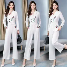 Aliexpress - Long sleeve Jumpsuit women’s 2021 spring dress new Korean fashion printing V-neck casual High Waist Wide Leg Pants Suit temperam