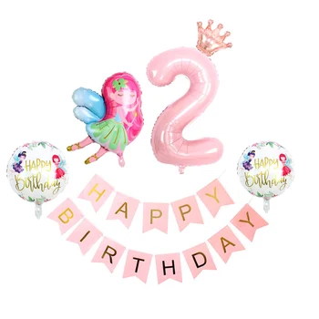 

Fairy Elf Balloons Pink Biethday Banner 32'' Number Balloon Girl's Gift Little Fairy Happy Birthday Party Decoration Supplies