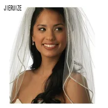 JIERUIZE, новинка, модная Фата для невесты, белая, слоновая кость,, короткая, два слоя, с гребнем, свадебные аксессуары, свадебная фата с бисером по краям