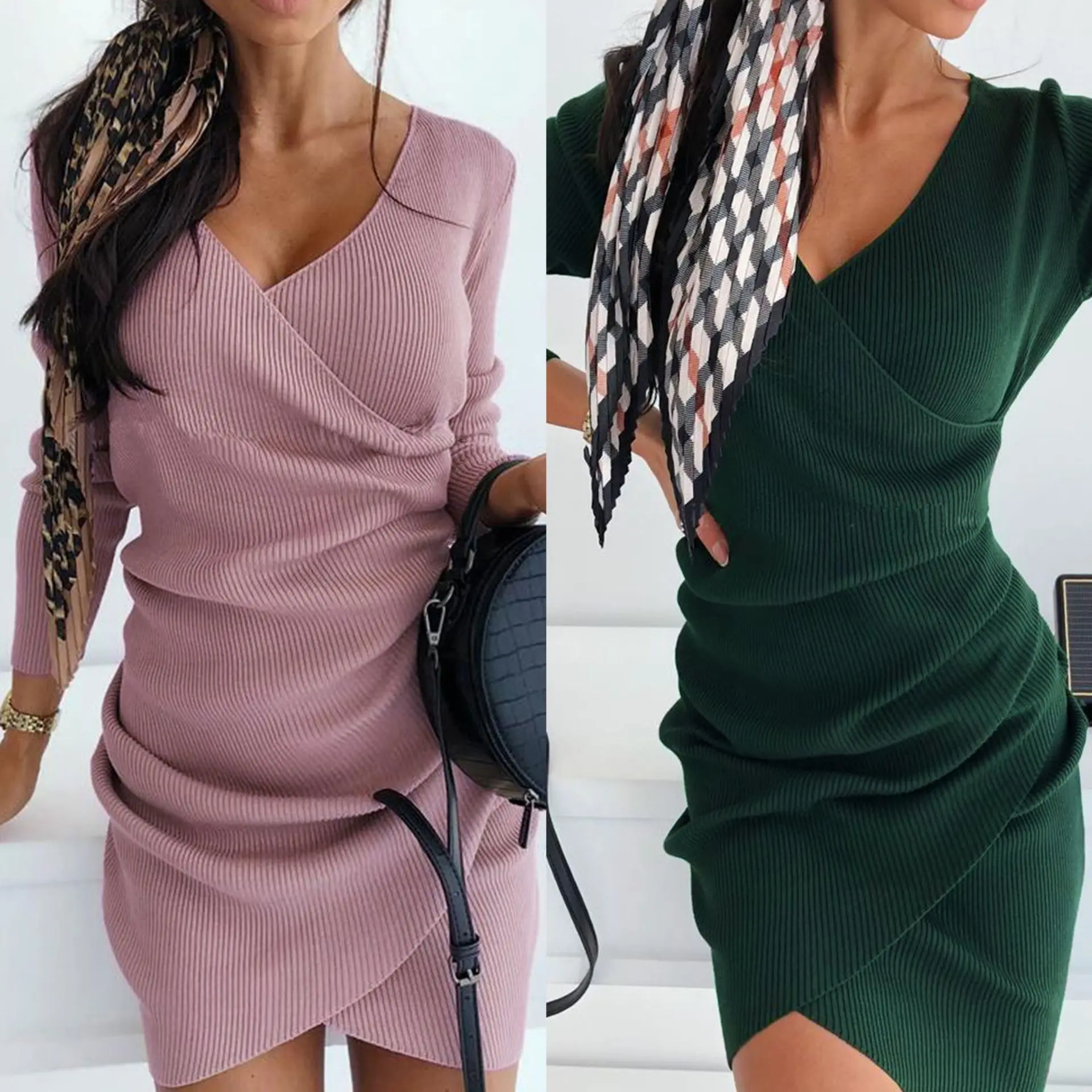 

Women Dress Party Night Sexy Low Cut Solid Color Long Sleeve Women Bodycon Dress Sexy Dress Women Dress Club Wear