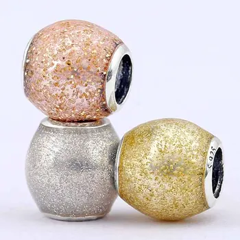 

Original Rose Golden & Silver Enamel Glitter Ball Beads Fit 925 Sterling Silver Bead Charm Pandora Bracelet Bangle Diy Jewelry