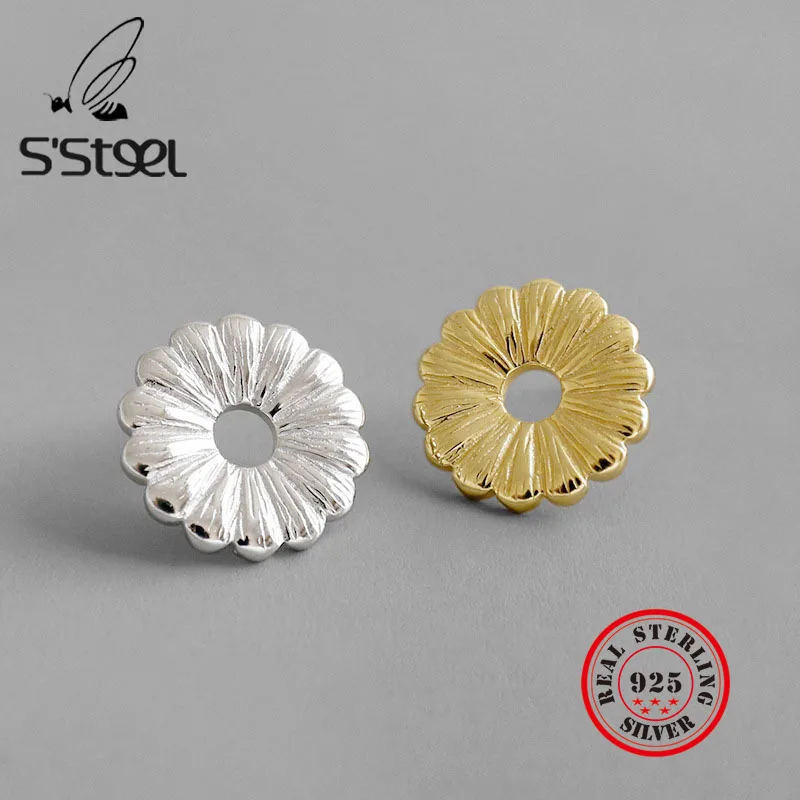 

S'STEEL Geometry Flower 925 Sterling Silver Earrings For Women Pendientes Plata De Ley Mujer Kolczyki Damskie Fine Jewelry