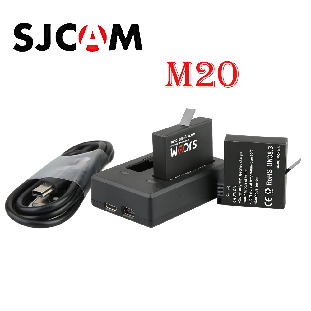 2x батареи Оригинал SJCAM M20 аккумуляторная батарея + двойное зарядное устройство