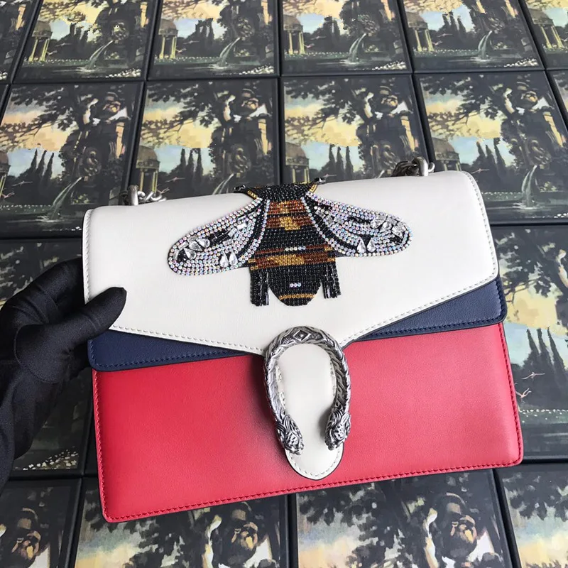 

2019 high-end custom brand-name luxury handbags GG embroidery bees one shoulder hand his real cowhide bag ladies handbags