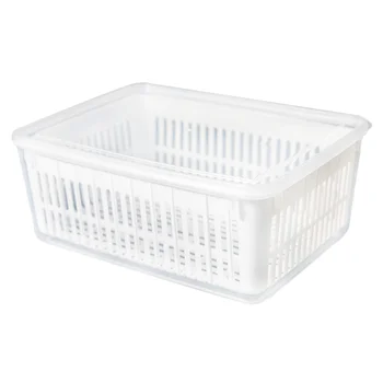 

Refrigerator Food Storage Box Drainer Plastic Vegetable Fruit Container Double Layers Washing Basket with Lids for Kitchen