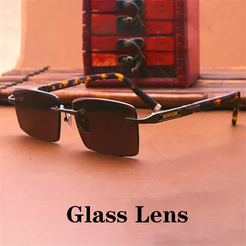 

Vazrobe Glass Sunglasses Men Women Vintage Rimless Sun Glasses for Man Outdoor Shades Crystal Stone Lens HD Anti Eye Dry Brand