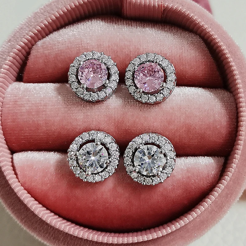 2021 New Arrivals Fashion Luxury 925 Sterling Silver Zircon Stud Pink Earing Earrings for Women Girl Party Gift Jewelry Z7