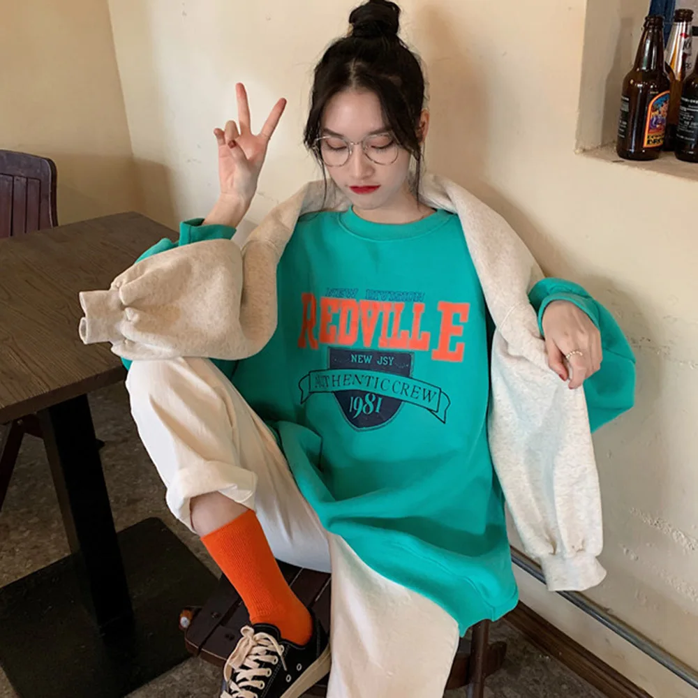 

Hoodies Women 2020 Slim New Sweatshirt Autumn Oversized Loose Pullover Print Letter Long Female Fall Fashionable Casual