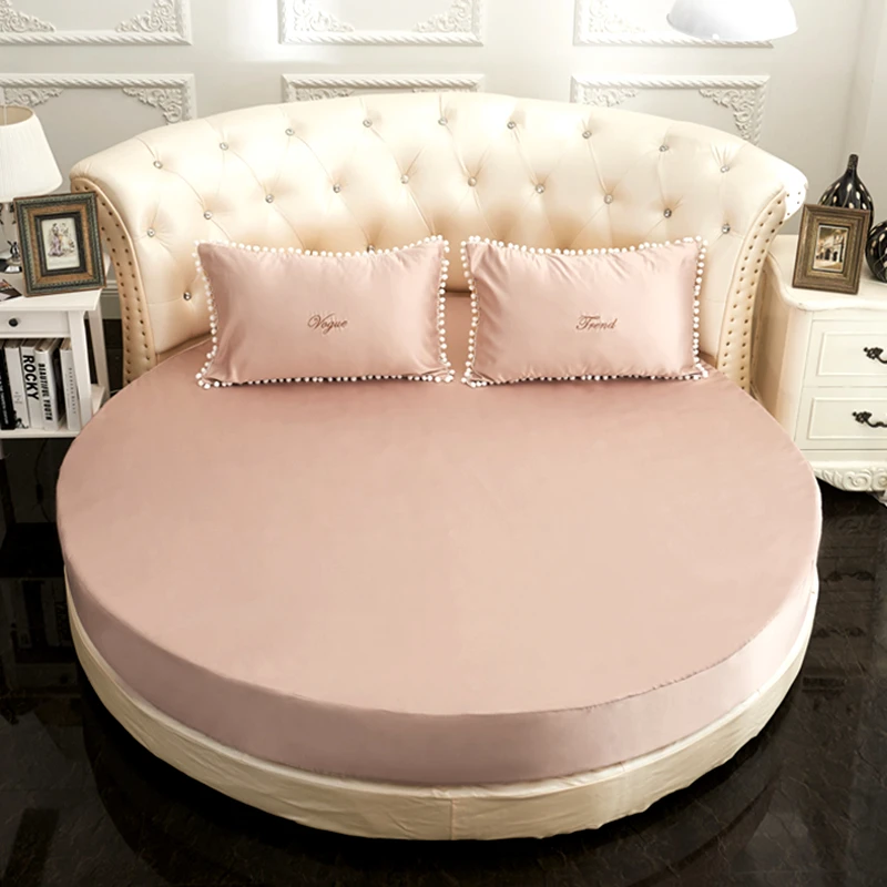 

European Style Round Bed Fitted Sheet Pillowcase Solid Color Bedspread Washable Bed Cover Elastic Band Bedsheet Custom size #sw