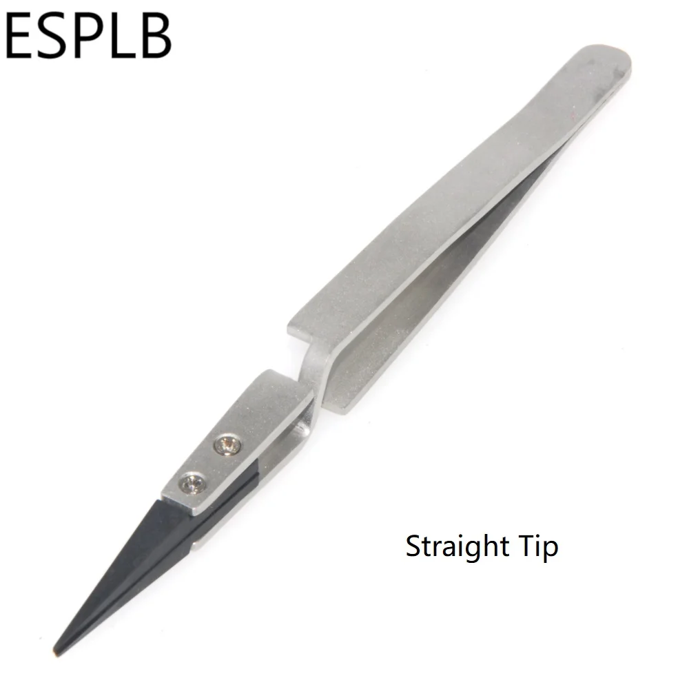 ESPLB серебристо-черный пинцет с ручкой из нержавеющей стали пластиковый наконечник новейший плоский/прямой/Изогнутый наконечник пинцет - Тип головки пинцета: Straight Tip
