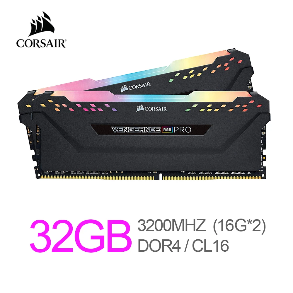 Corsair Vengeance RGB Pro 32GB (2x16GB) DDR4 3200 (PC4-25600) C16 Desktop  Memory – Black