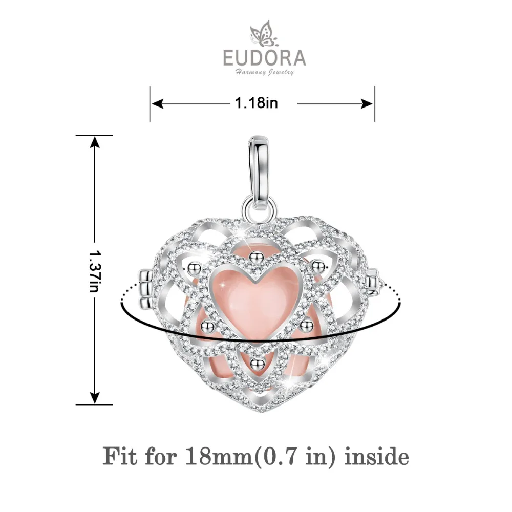 Eudora, 18 мм, медальон в форме клетки сердца, подвеска, гармония, бола, шар, колокольчик, ожерелье с AAA CZ, ювелирные изделия для беременных женщин, малышей K379N18