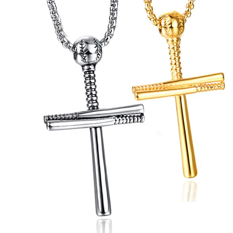 HNSP Hip Hop Gold Baseball Cross Pendant Necklace For MenPendant