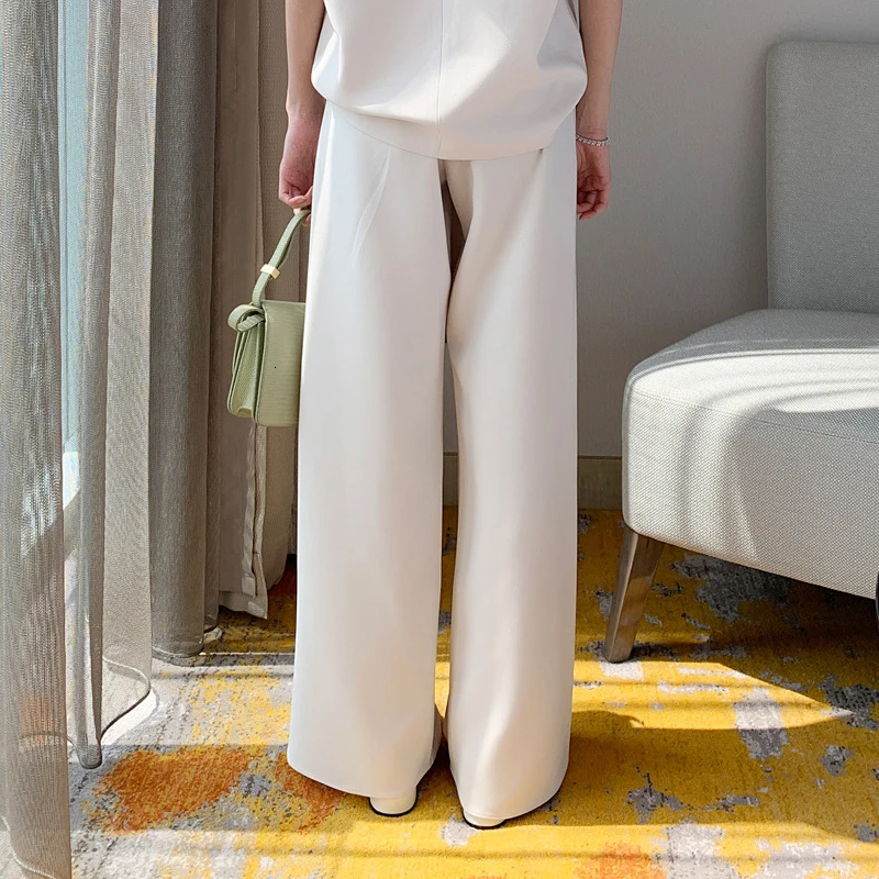 TWOTWINSTYLE Solid Casual Women Two Piece Set O Neck Long Sleeve High Waist Wide Leg Pants Female Suits 2020 Fashion Autumn New