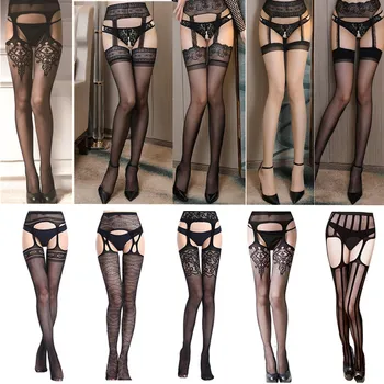 

Hollow Out Lace Stockings for Women Sexy Pantyhose Erotic Transparent Fishnet Stockings Embroidery Suspender Nylon Stockings
