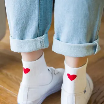 

1 Pair Women's Socks Candy Color Red Heart Cute College Style Short Socks Summer Spring Breathable Cotton Female Sock