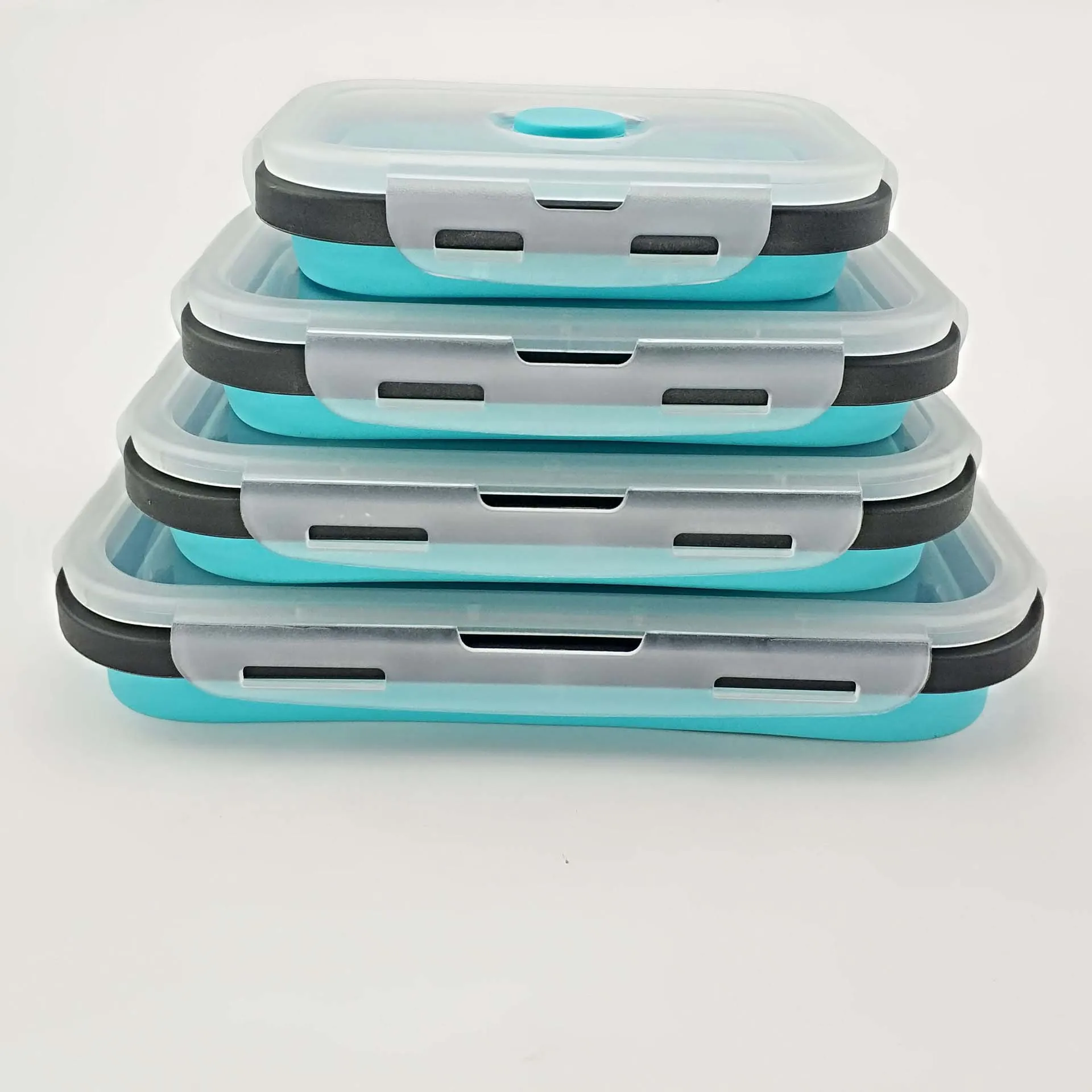 Силиконовый складной контейнер для обеда контейнер для хранения еды Bento BPA Free Microwavable Портативный Пикник Кемпинг прямоугольник наружная коробка - Цвет: Синий