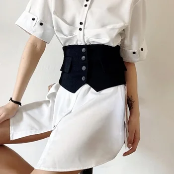 

Wide Waist Belts for Women Female Clothing Decoration 2020 Summer New Blazer Fabric Button Design Belt Black Waistbands