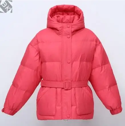 watermelon red Пуховик зимняя новая модная уличная дизайнерская Брендовая женская куртка 90% утиный пух красивая верхняя одежда для девочек пальто с поясом - Цвет: watermelon red