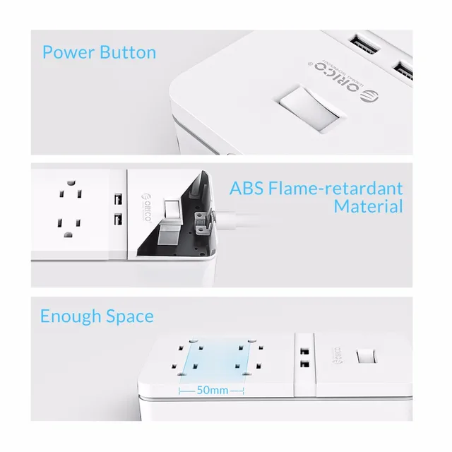 Multi-Functional ORICO TPC-4A4U-WH 8 Ports Digital Power Strip