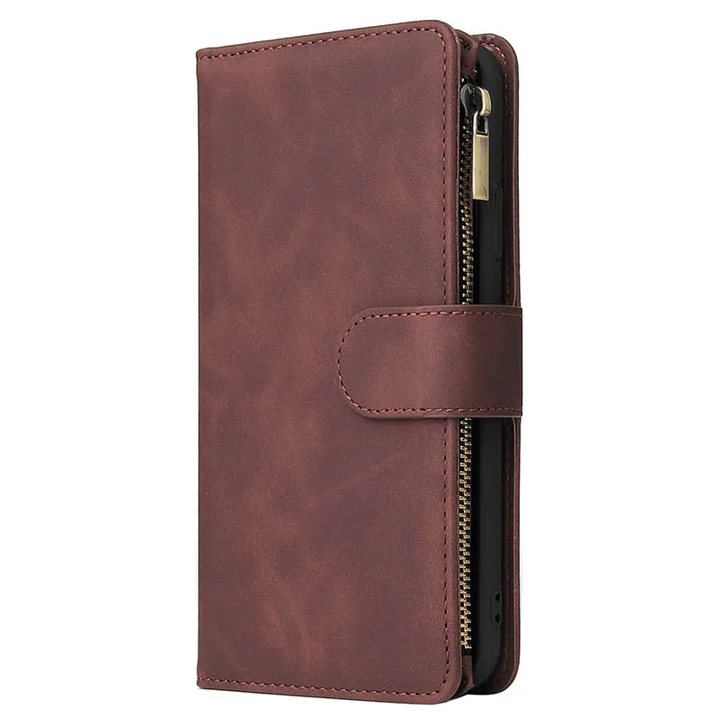 Для Funda samsung Note 10 Pro чехол для телефона роскошный дизайн кожаный кошелек с молнией держатель для карт чехол для samsung Galaxy A10 A20 Shell - Цвет: Coffee